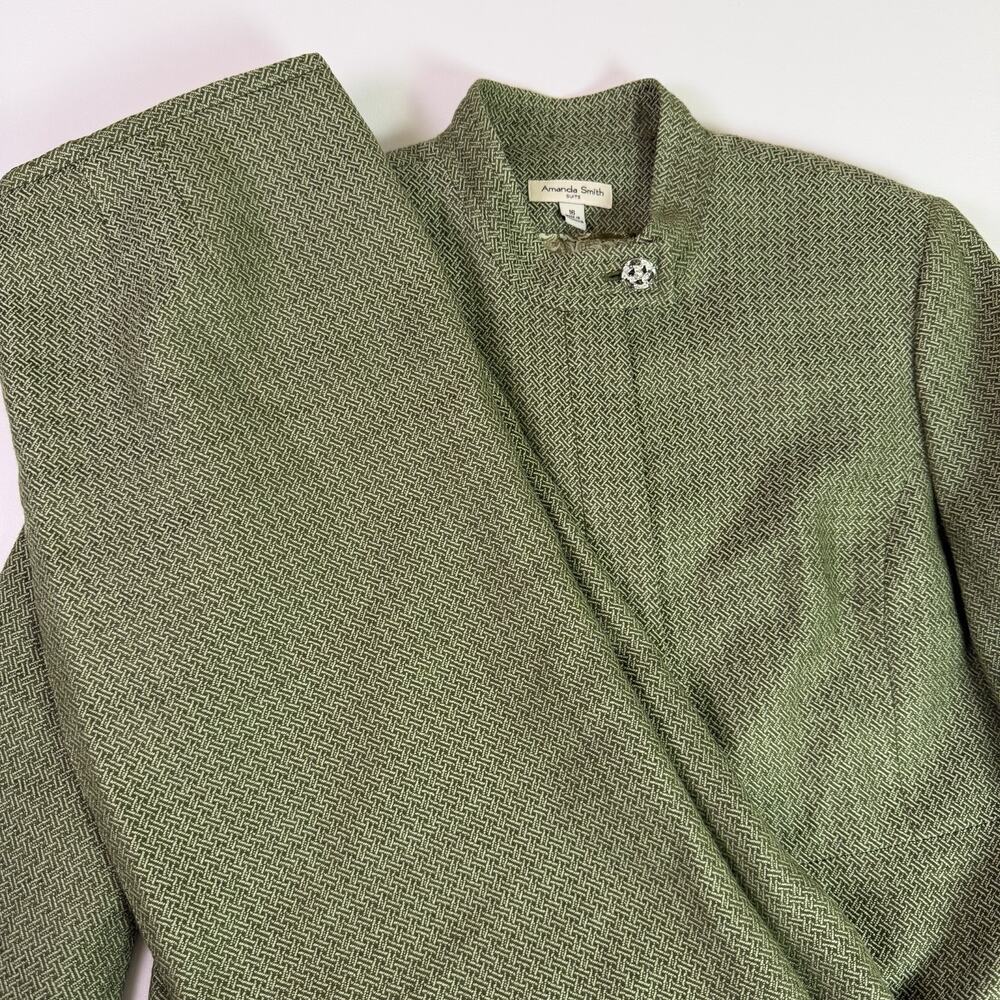 Amanda Smith Skirt Suit Duster Jacket Women's 16 Green Basketweave Career Dress